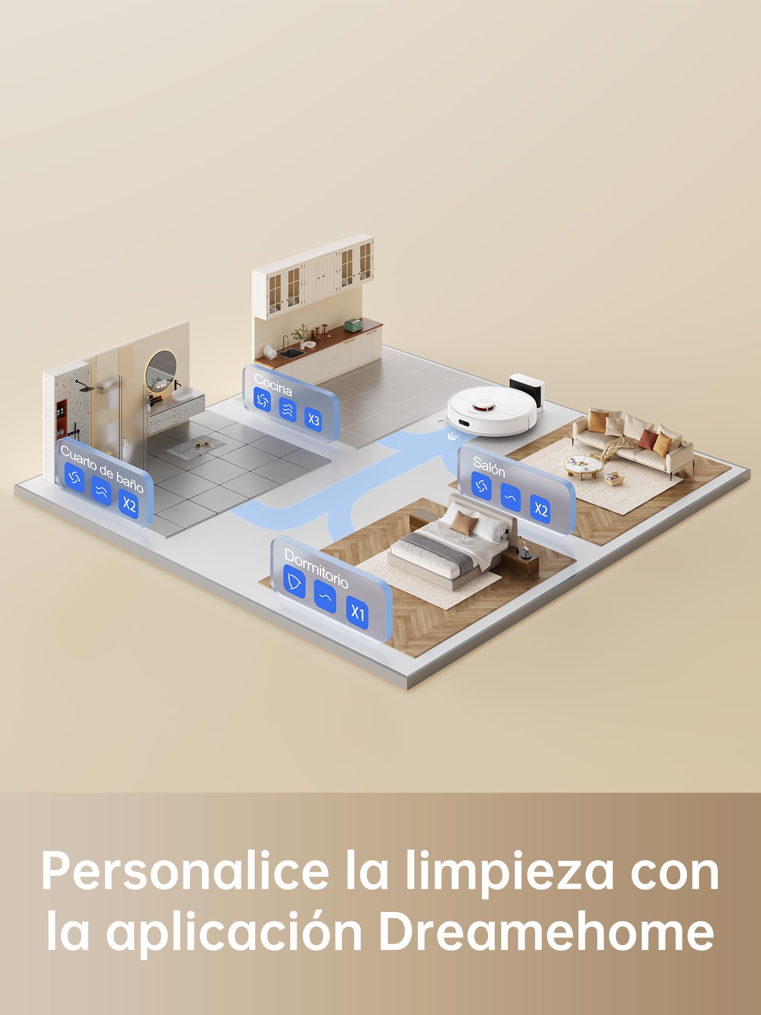 Dreame D9 MAX Robot Aspirador fregona succión 4000 Pa, navegación LDS, mapas Varios Pisos, Control detallado de apps y compatibilidad con Alexa alfombras, Suelos Duros Pelo Mascotas Blanco