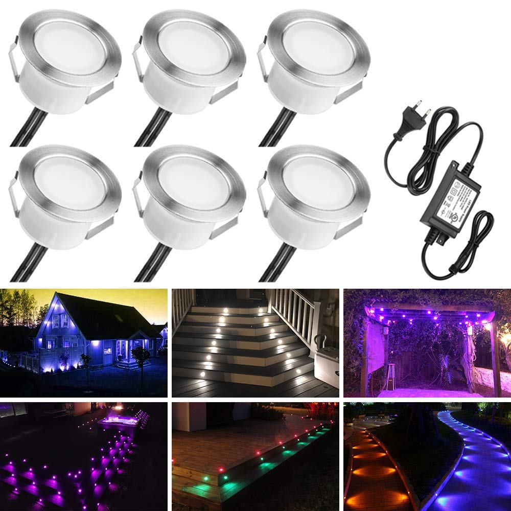 FVTLED 6x Spot Encastrable Exterieur DC12V Ø45mm 1W IP67 RGB Spot Led Extérieur Encastrable spot led couleur pour Terrasse Enterré Plafonnier LED Lampe à encastrer au sol