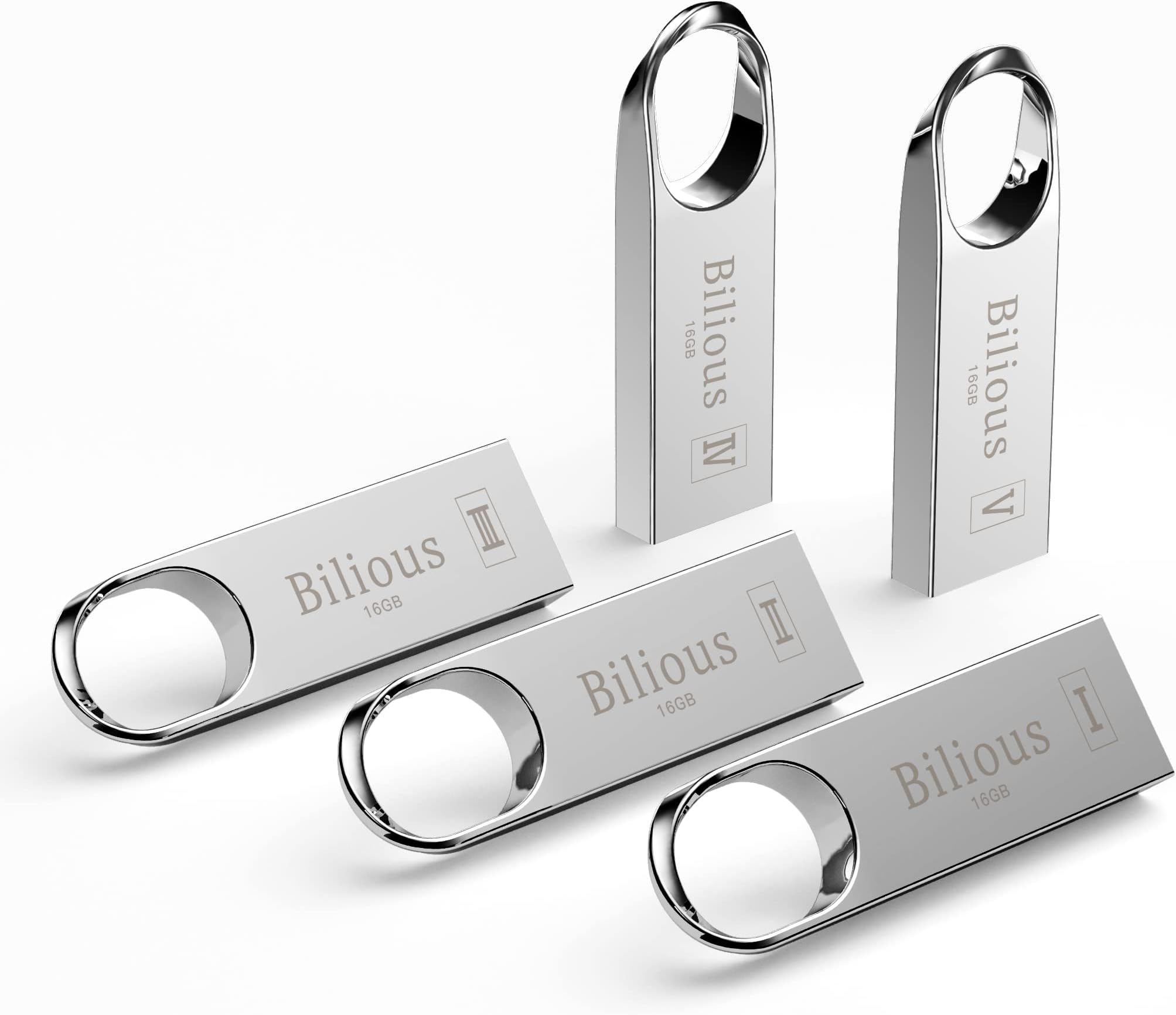 USB Flash Drive, Bilious Portable Keychain Design Thumb Drives Bulk 5 Pack, Metal Style Memory Stick U Disk, Waterproof Jump Pen Drive for Storage and Backup (16GB, 5 Pack)