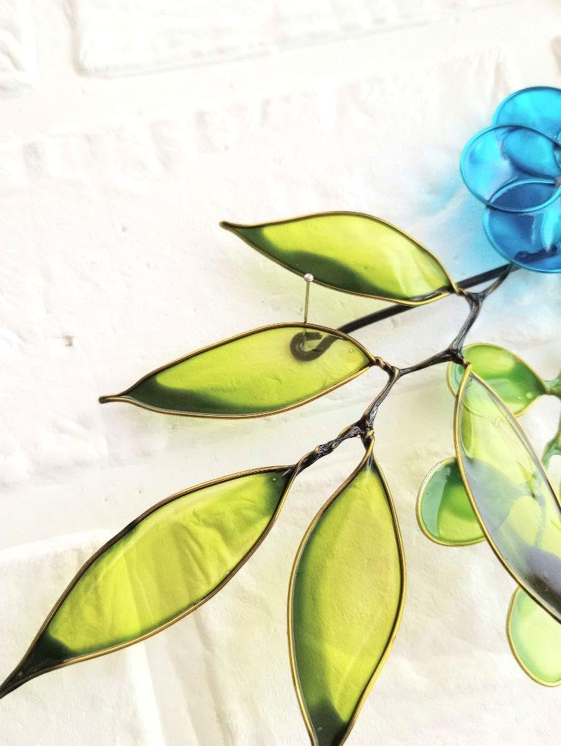 ワイヤークラフト ワイヤーアート 青い花とリーフの壁飾り