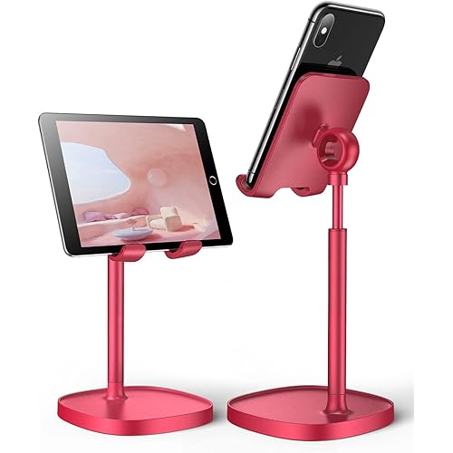 LISEN Cell Phone Stand,Angle Height Adjustable Stable Cell Phone Stand for Desk,Sturdy Aluminum Metal Phone Holder (Red)