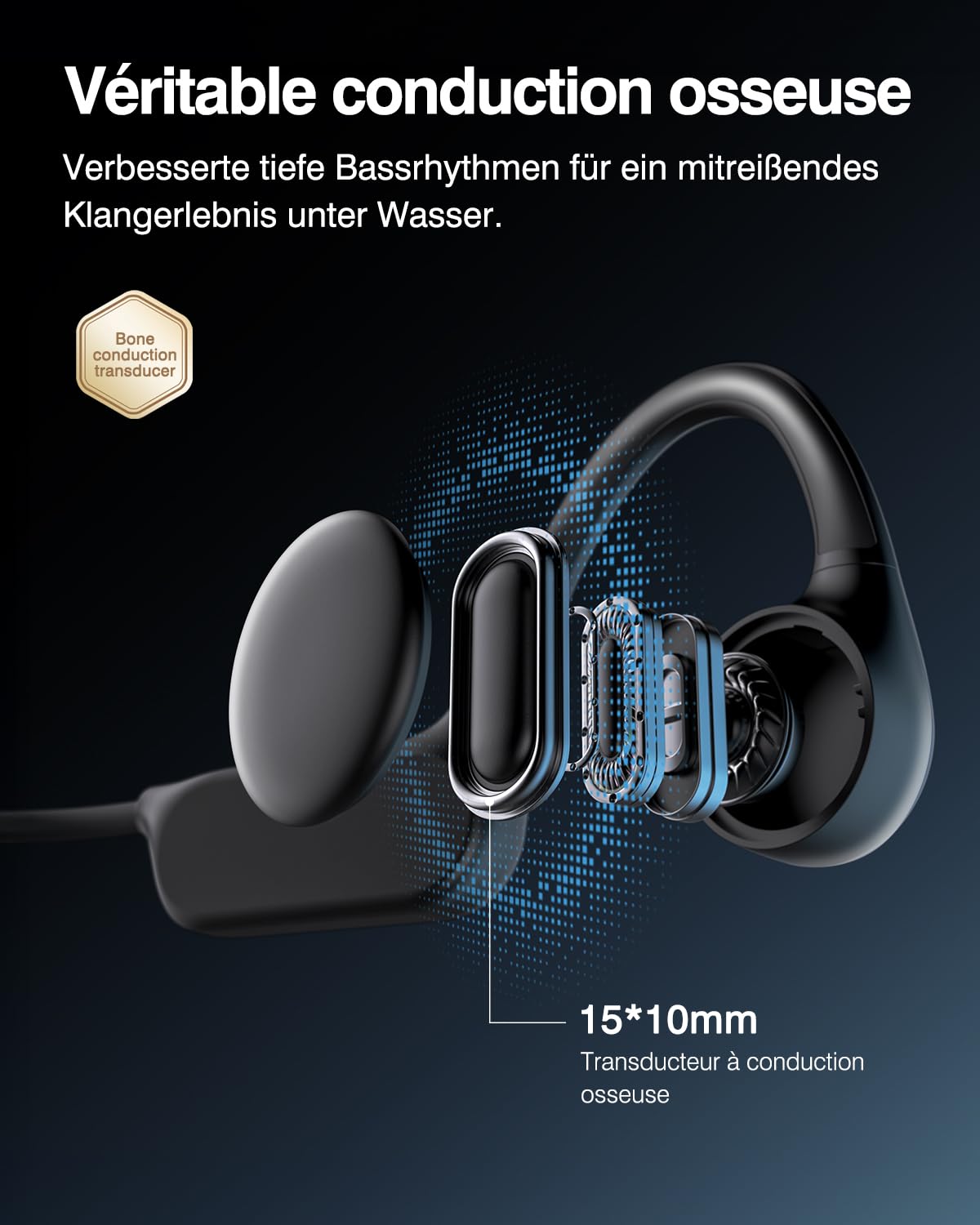 Casque Conduction Osseuse Bluetooth 6.0, Mémoire MP3 32 Go Intégrée | IPX8 Etanche Écouteur Natation, Autonomie 12 h, Casque Sport pour Natation / Course / Cyclisme / Fitness