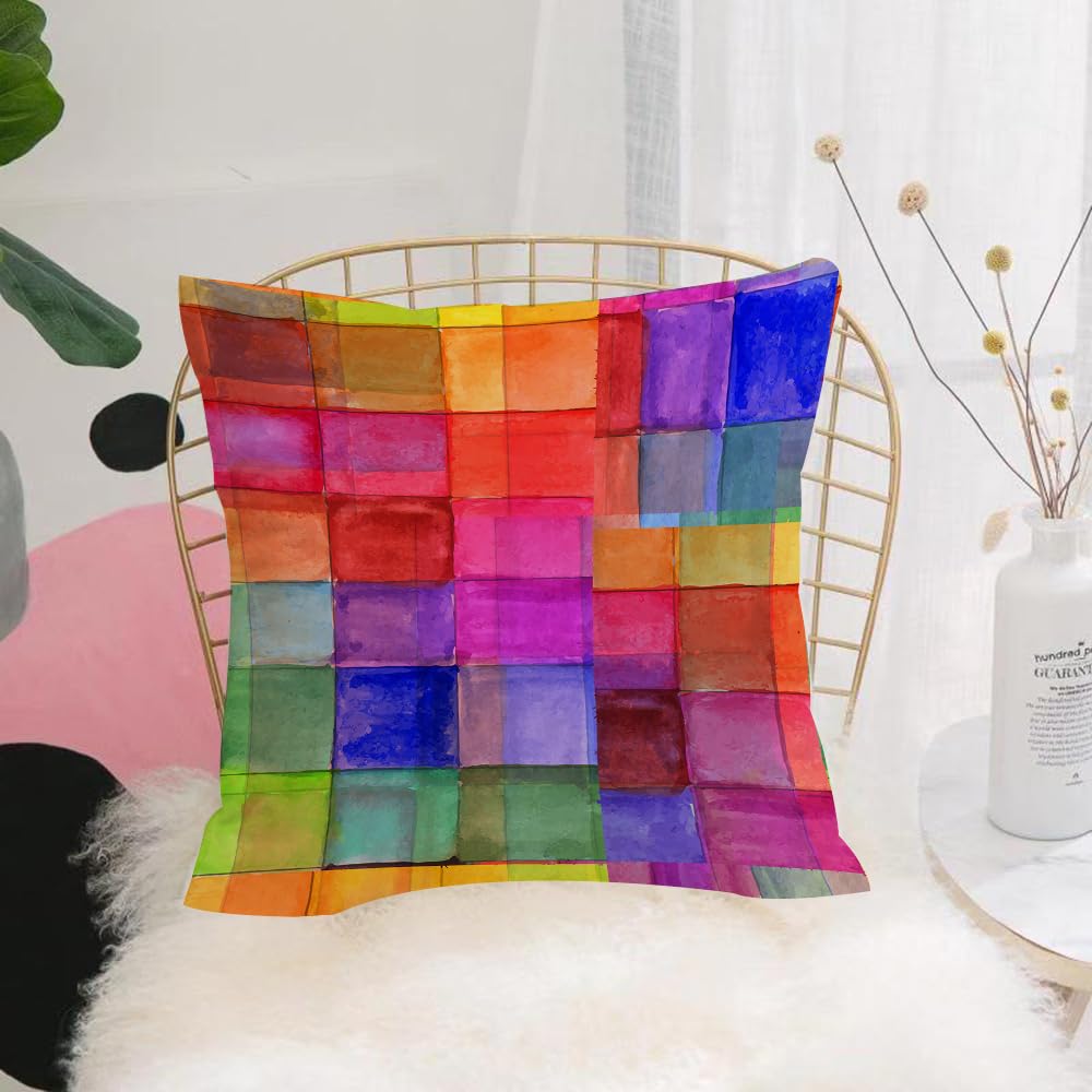 HYOSXW Cushion Cover,Throw Pillow Case Home Decorative for Living Room Bedroom Sofa Chair 16X16 Inch,Color - Rich Watercolor Grid An Array of Overlapping Squares in a Diverse Palet,Pillowcase 40X40cm