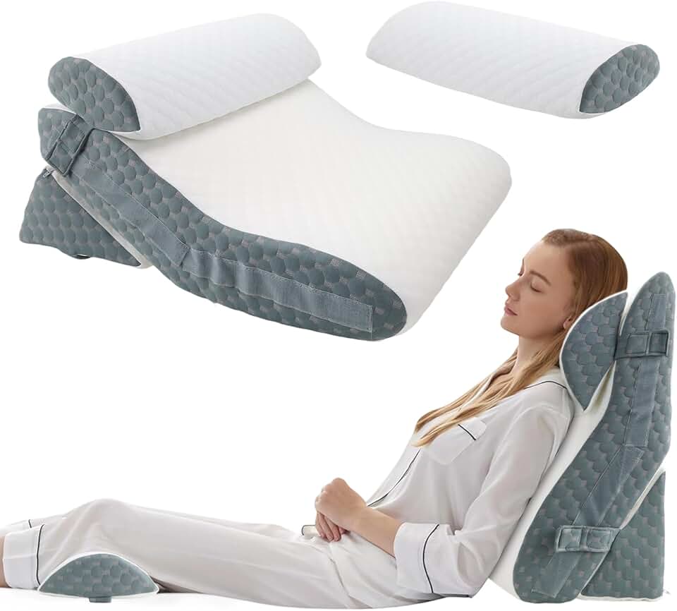 Conjunto de 4 peças travesseiro triangular, travesseiro de espuma pós-operatório, ajustável almofada lombar (com fronha), adequado para pós-cirurgia, alívio de refluxo ácido e dor nas costas, etc.