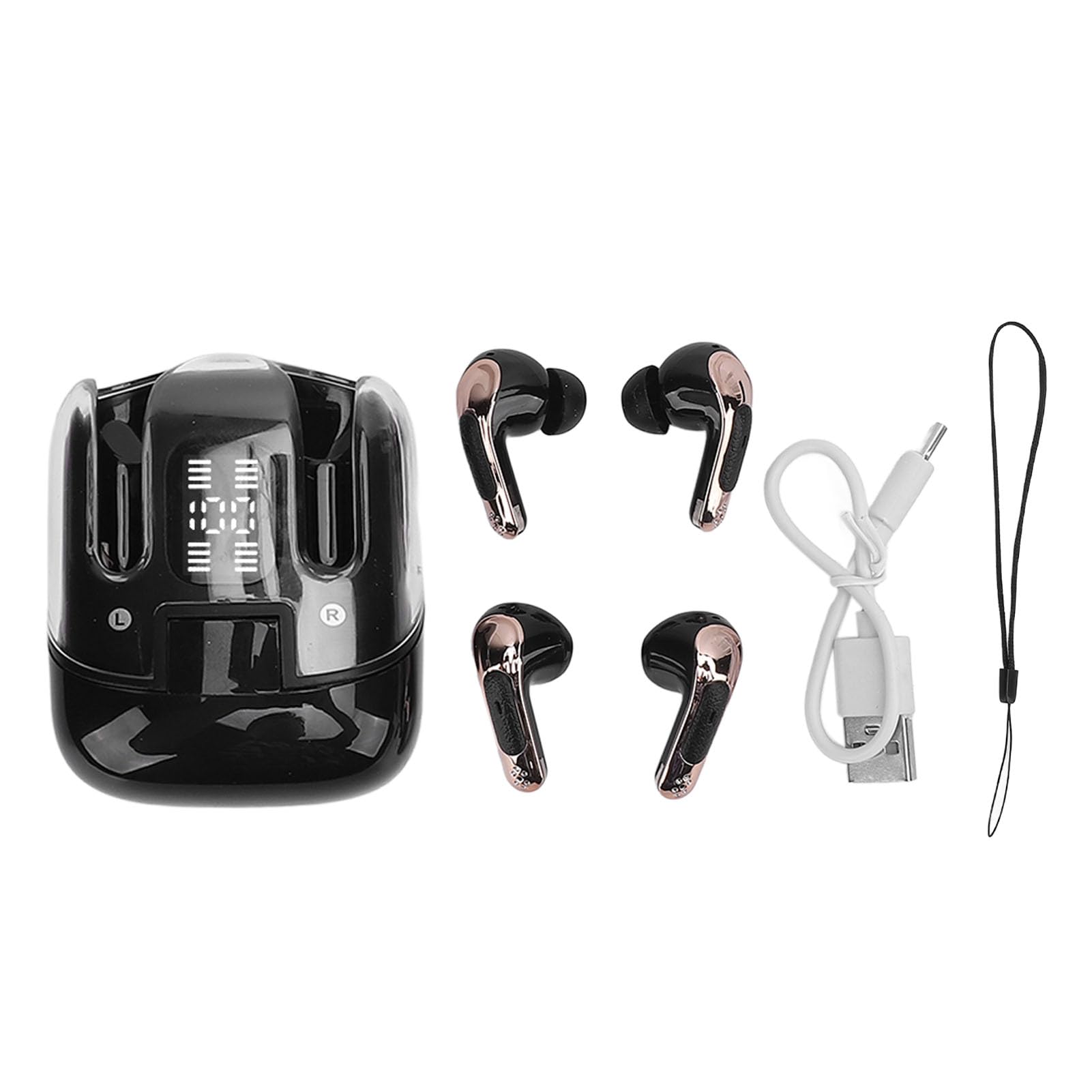 Jectse Dos Pares de Auriculares de Audio Inalámbricos de Doble Toque, Auriculares para Parejas con Pantalla LED, Auriculares Internos con Sonido de Graves Profundos Bluetooth 5.4 (Black)