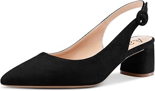 Women Slingback Pumps Chunky Block Mid Low Heel Pointed Toe Ankle Strap Wedding Office Party Dress Shoes Cute 2 Inch