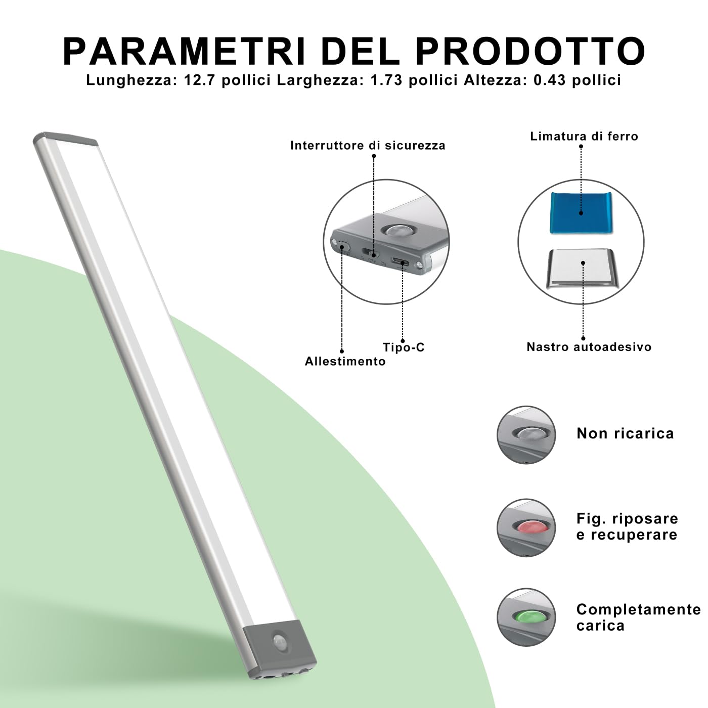 LEPOTEC Luce Armadio da 60 LED, 3 Temperature di Colore, Sensore Movimento per Interni, 2200mAh Ricaricabile, Illuminazione Notturna Senza Fili per Cassetti, Guardaroba, Cucina, Corridoio, 1 Pezzo