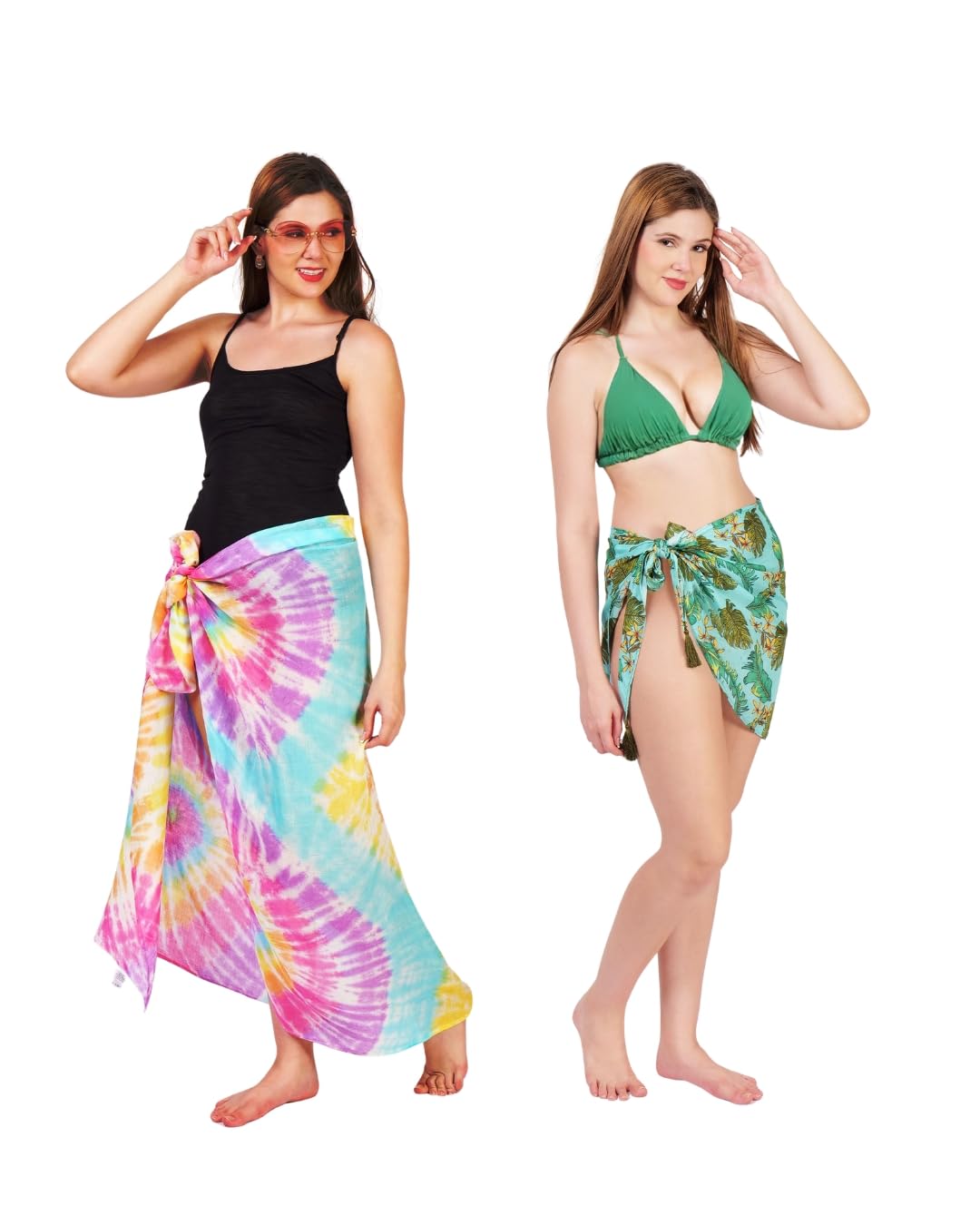 Women Beach Cover-Up Combo | 1 Long Sarong + 1 Short Wrap Skirt | Bikini & Swimsuit Cover-Up | Lightweight & Quick-Dry | Pool, Beach & Vacation Wear