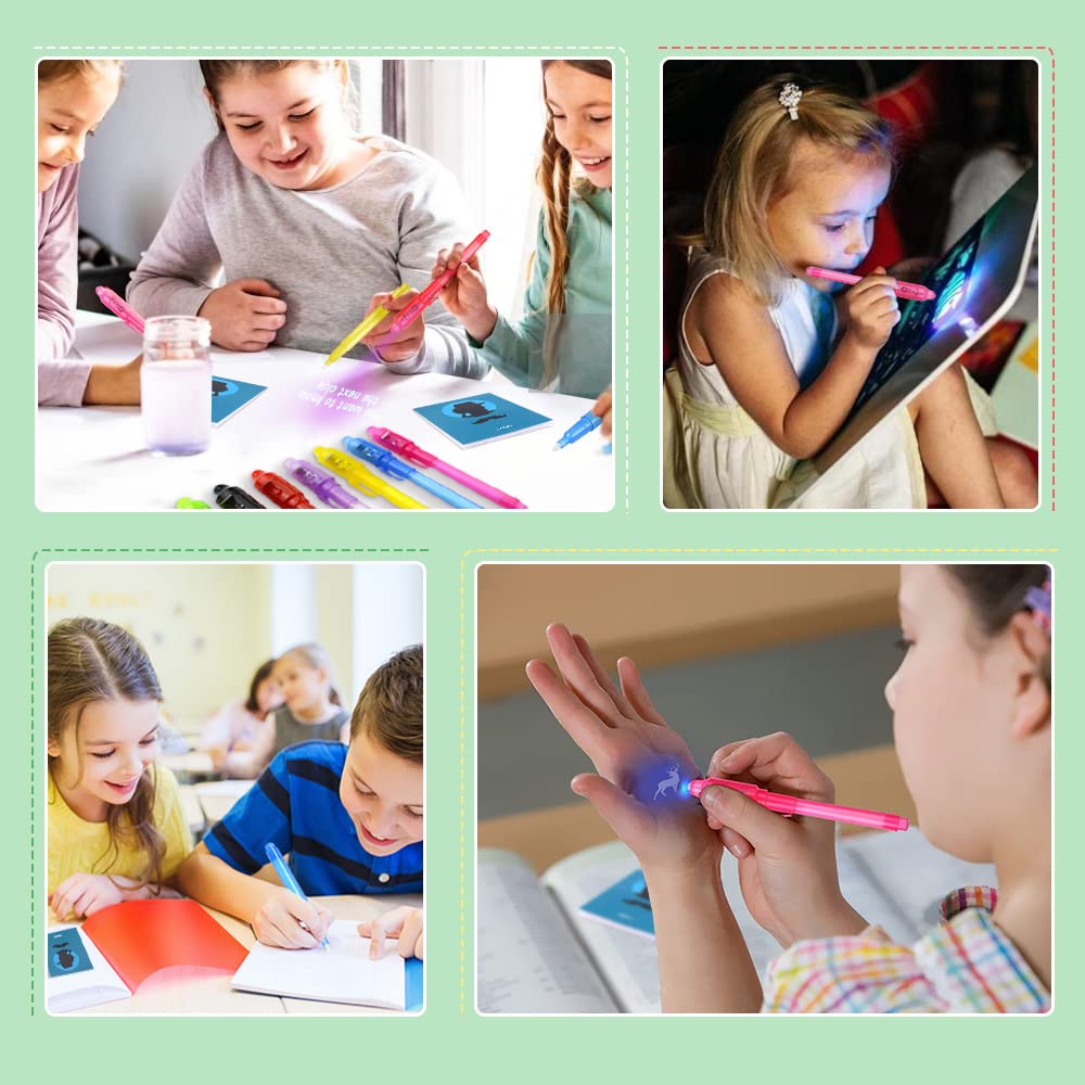 Stylo Encre 10 Kits Stylo Invisible IZoeL - Avec Lampe UV, Carnet, Moustache - Jeu Détective, Messages Secrets - Cadeau Enfant Jeu Message Secret Lumière UV