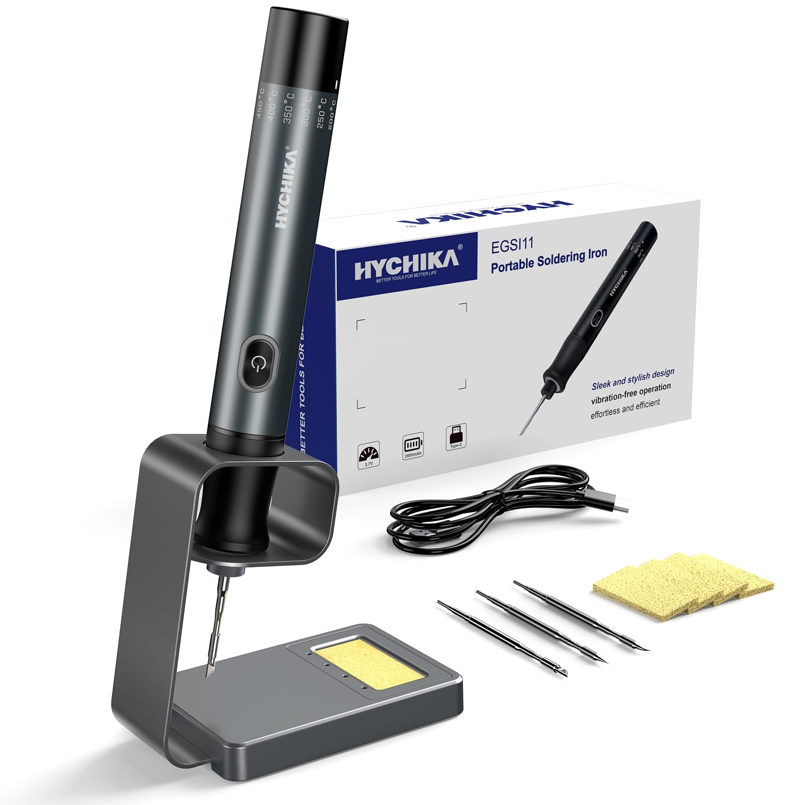 HYCHIKA Saldatore a Stagno a Batteria 2600mAh Riscaldamento Rapido 7s (200℃-450℃) Sospensione Spegnimento Auto
