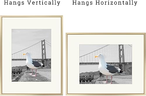 Miniatura 6 de Frametory, Marco de fotos de aluminio de 16 x 20 pulgadas con paspartú de color marfil para fotos de 11 x 14 pulgadas y vidrio real, colección de