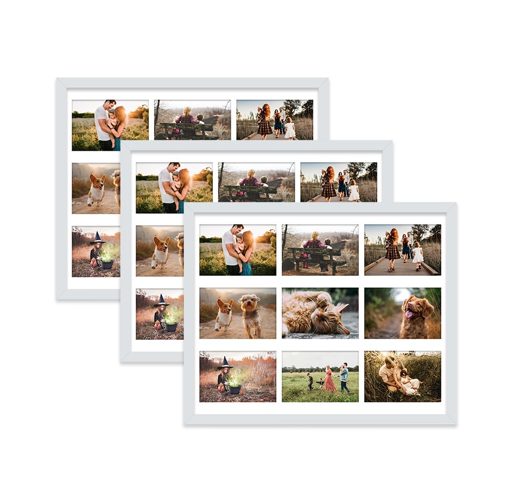 Light Grey Multi Photo Frame - Holds 9 x 6x4 Pictures, Family Collage Picture Frame for Wall Display, 20x16 Frame size, Set of 3