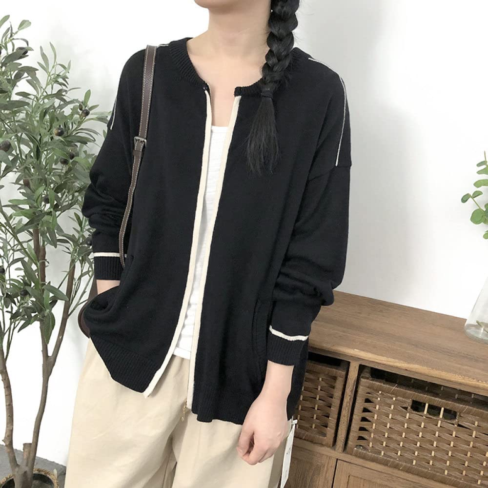 Pullover & Strickjacken Für Damen,Damen Strickjacken Mode Lose Schwarz Farbblockierungsreißverschluss Langarm Open Front Pullover Strickjacke Herbst Lässig Weich Strick Oberbekleidung Jacke Mantel