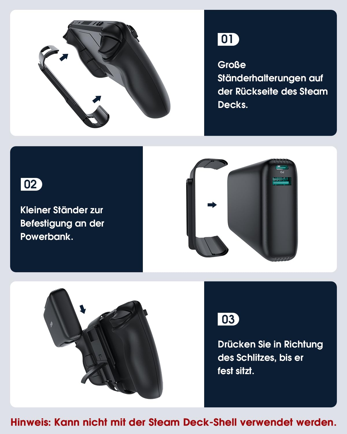 65W Powerbank kompatibel mit Steam Deck/OLED, Laptop Powerbank 20000mAh PD 3.0 tragbare Batterie mit abnehmbarem Rückhalter, externer Akku für MacBook, Dell, Lenovo, Asus
