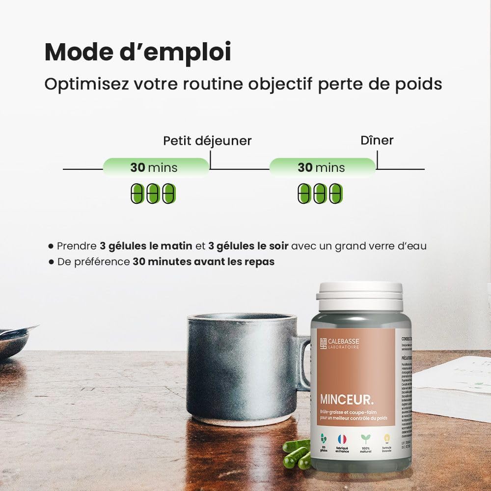 Formule Minceur Naturelle | Complément Alimentaire Perte de Poids | Réduction de la Rétention d’Eau & Effet Drainant | Chai Hu, Kudzu, Pissenlit, Pivoine, Mandarine | 100 Gélules | Fabriqué en France