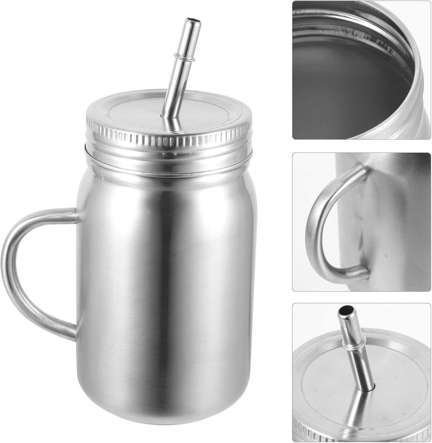 ABOOFAN Stainless Steel Jar Cup Coffee Tumbler with Lids and Straws Drinking Travel Mug for Beverages 700ML