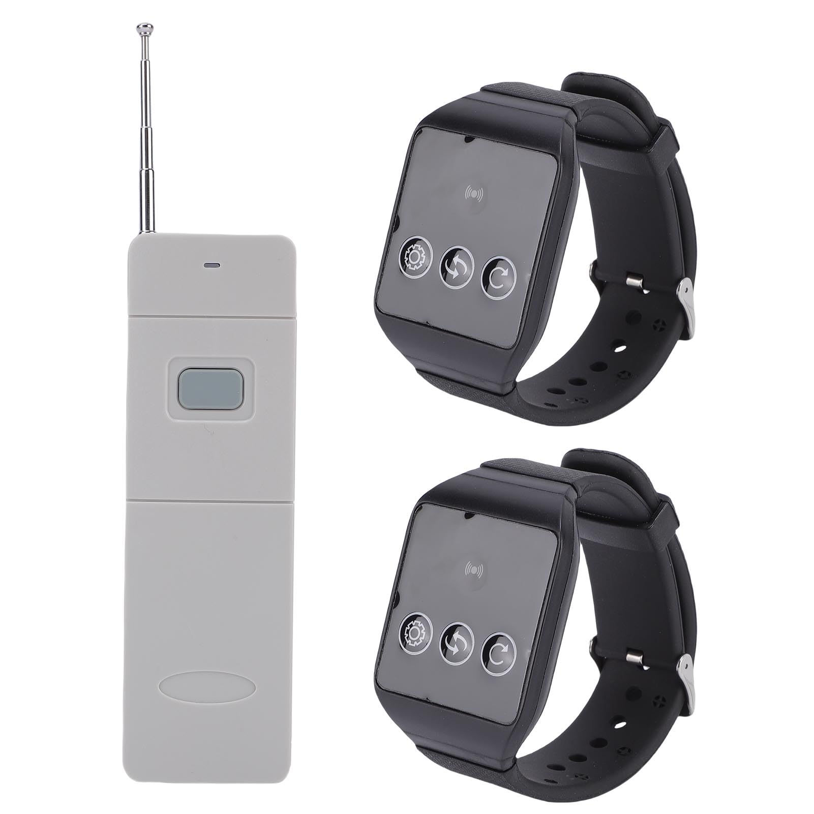 Dpofirs System Inalámbrico de Llamadas de Buscapersonas para Restaurantes, Compatible con 98 Canales, 2 Relojes Receptores, 1 Transmisor, System de Buscapersonas para Cuidadores para