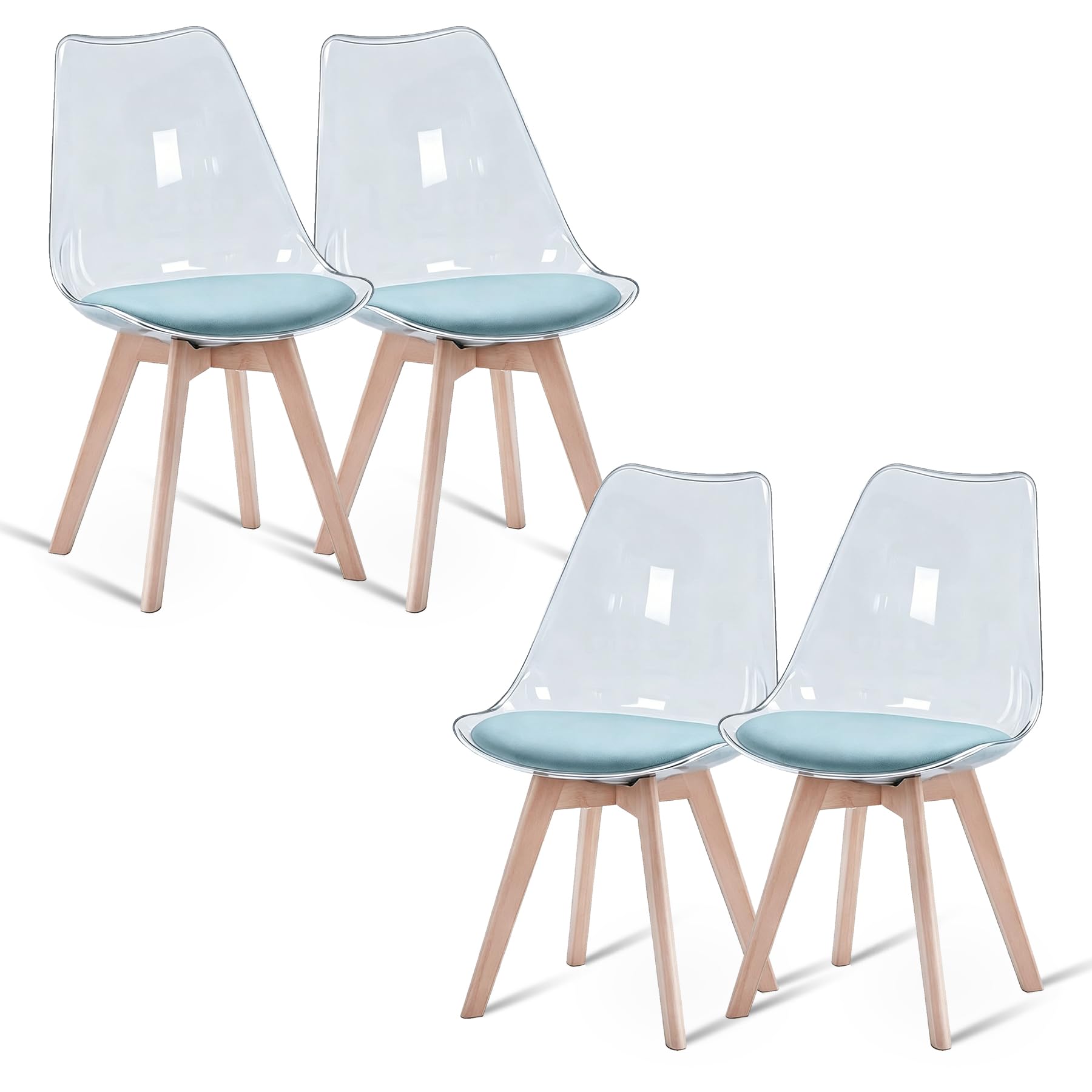GrandCA HOME Set di 4 Sedie da Pranzo Nordiche con Schienale Trasparente, Sedia Imbottita con Sedile Imbottito in Velluto (Verde-Velluto)