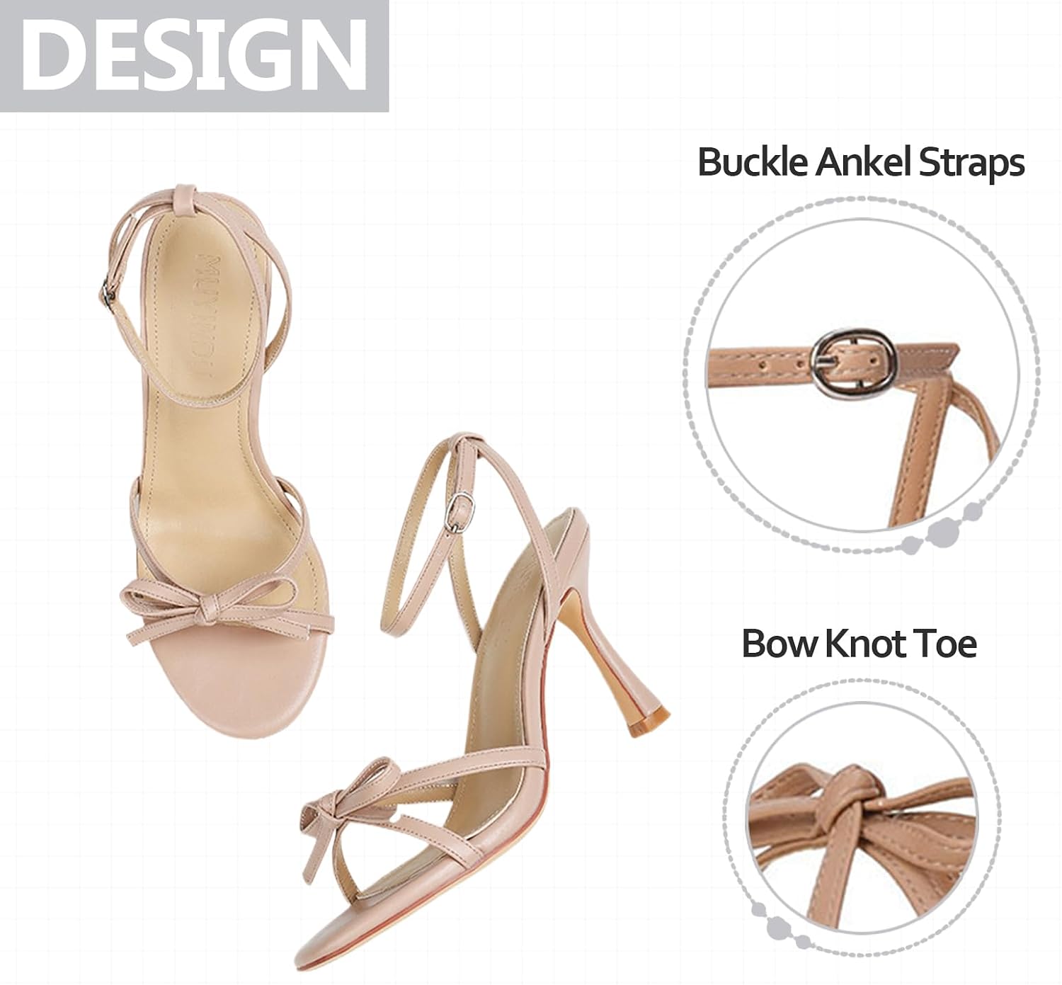 Women Open Toe Bow Strap Kitten Heeled Sandals Fashion Comfy Round Toe Buckle Ankle Strap Slingback Mid Stiletto Heeled Sandals For Party Wedding Prom Dating Dressy