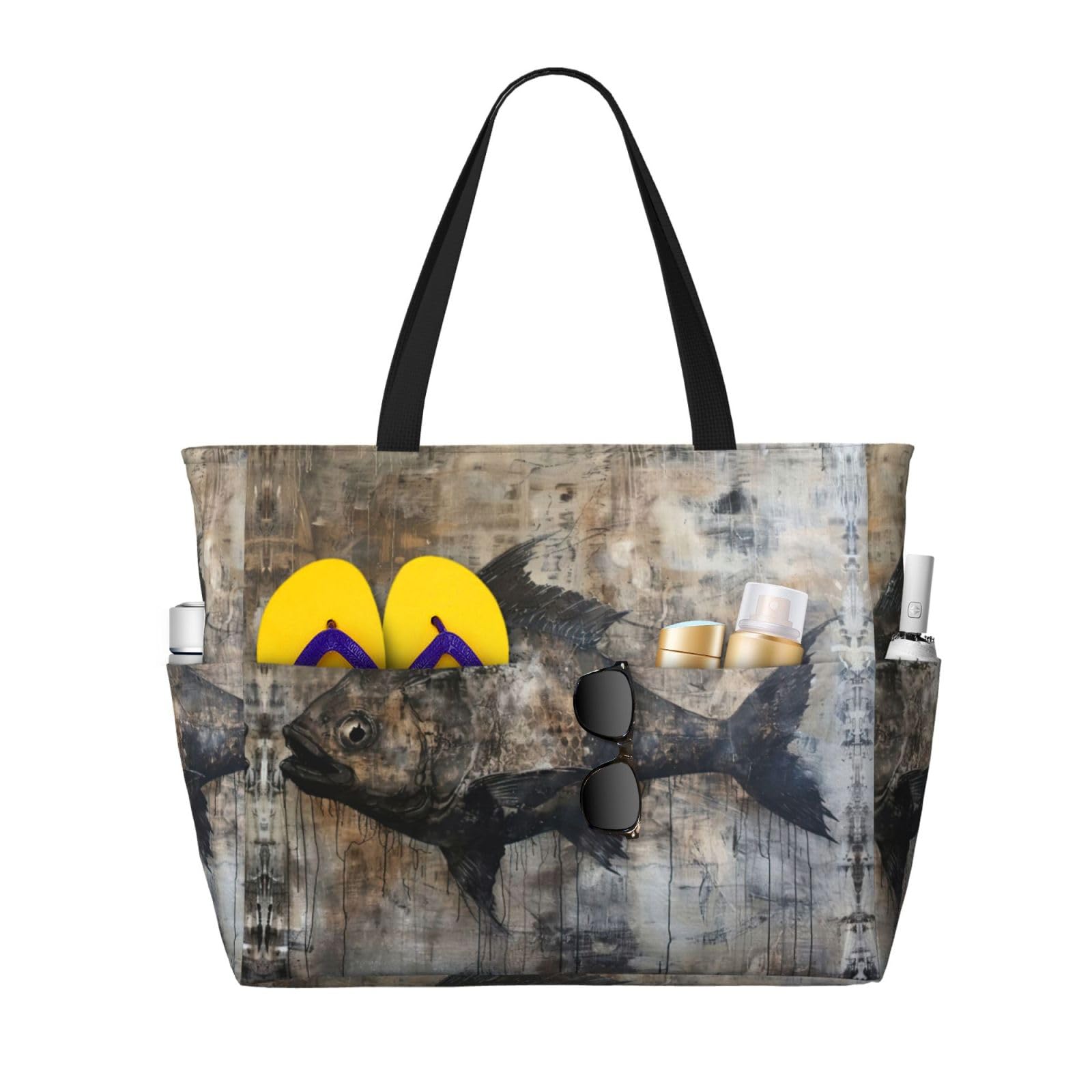 Sac de plage d'été pour femme pliable imprimé poisson grand format - 8
