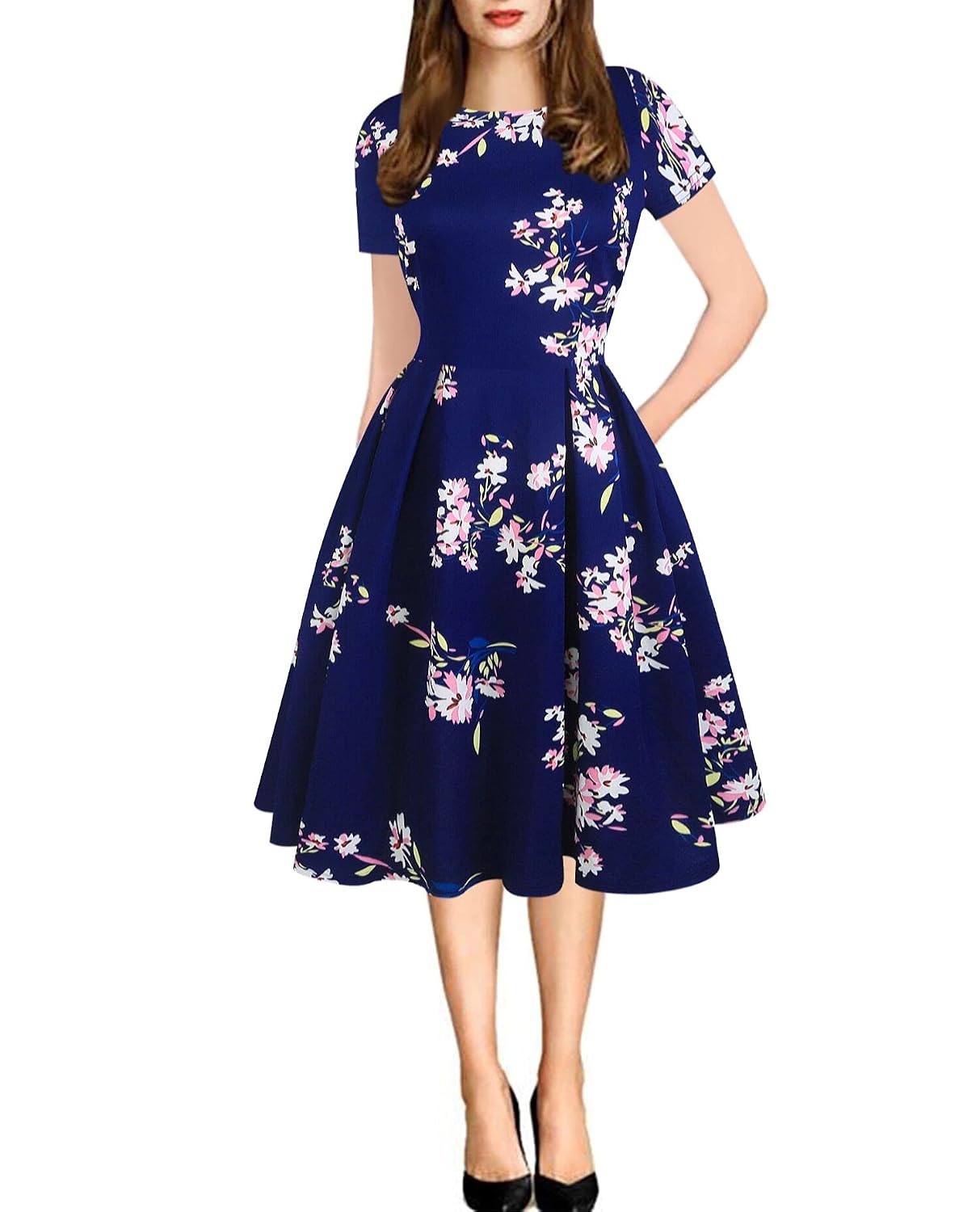 oxiuly Women's Vintage Patchwork Pockets Puffy Swing Casual Party Dress OX165 - Review, Price and Buying Guide