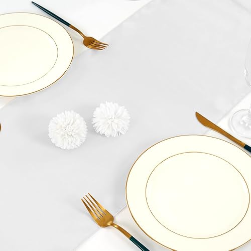 Miniatura 8 de fani Paquete de 12 caminos de mesa de satén blanco de 12 x 108 pulgadas de largo, tela lisa para bodas, banquetes, graduaciones, fiestas de