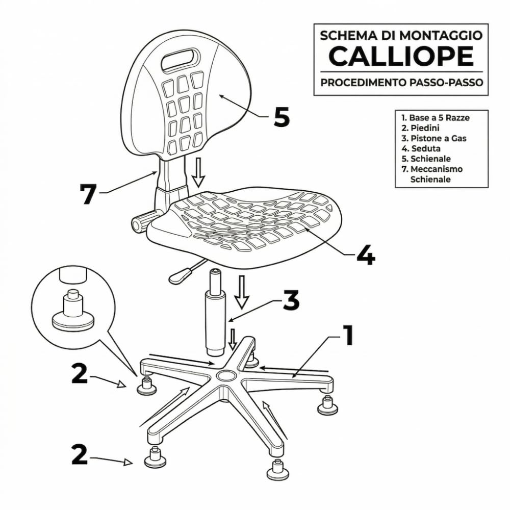 FITEX Sedia Operativa CALLIOPE in Poliuretano ad Alta Resistenza, Facile da Pulire, Seduta Tecnica per Ufficio, Laboratorio e Aree Produttive - Nera