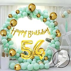 Flyloons 54th Green Gold Happy Birthday Decoration for Girls Kids Boys, Golden Glitter Happy Birthday Banner,Green Pastel Balloons,Golden Chrome Balloon,Arch Tape birthday decoration items for room