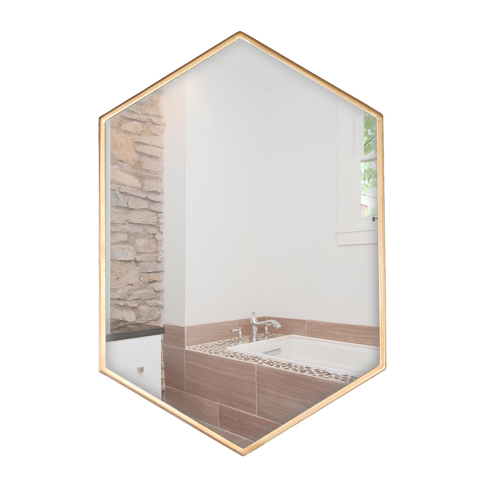 Specchio da Parete Esagonale con Cornice in Metallo, Specchio Cosmetico da Bagno 40x60 Cm 50x70 Cm 60x90 Cm, Decorazione Murale Moderna E Geometrica(60x90cm/23.6x35.4in)