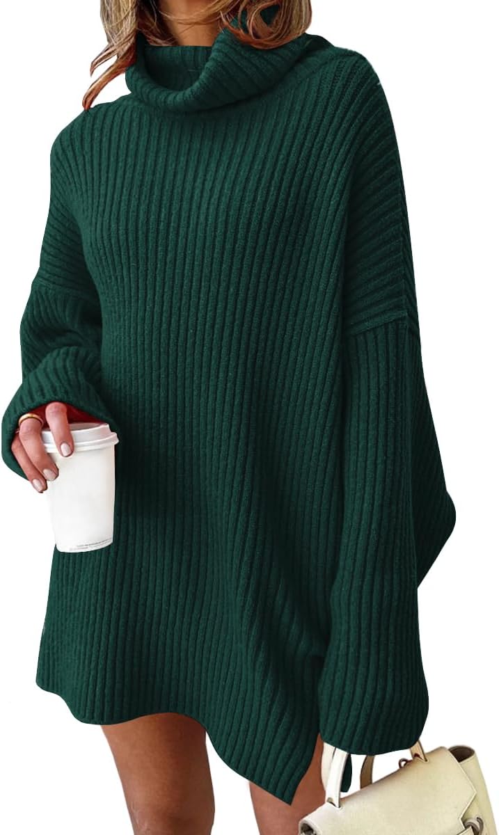 LILLUSORY Womens Turtleneck Oversized Long Sweater Dress 2026 Plus Size Tunic Pullover Knit Winter Dresses