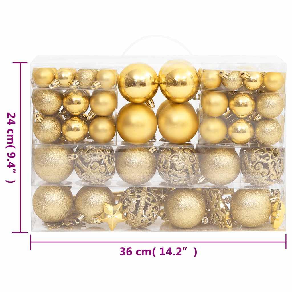 Mangloder Lot de 111 boules de Noël en polystyrène incassable avec étoiles, flocons de neige et pointe de sapin pour sapin, guirlande, fenêtre et décoration de fête Doré