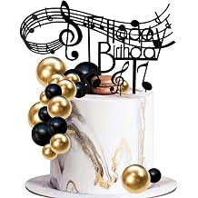 Black Gold Music Notes Party Decorations Cake Topper, Ideal Arcylic Happy Birthday Cake Topper for Music Themed Party & Birthday