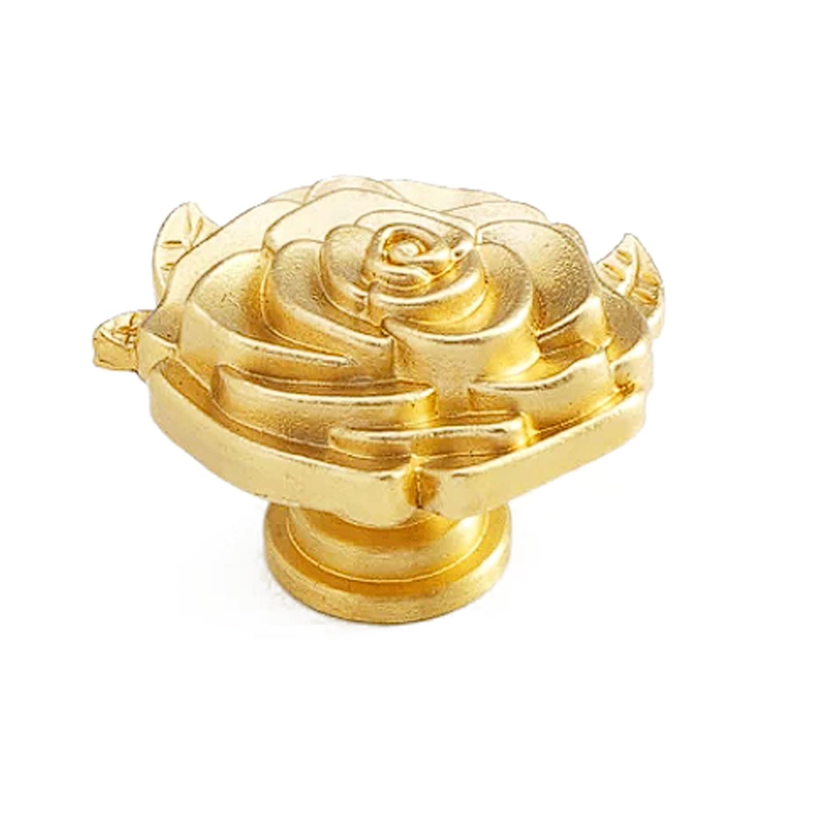 Chenhoju Brass Rose-Shaped Cabinet Knobs Single Hole, Four Color Options For Wardrobes, Drawers, And Cabinets Cabinet Pulls(Brass)