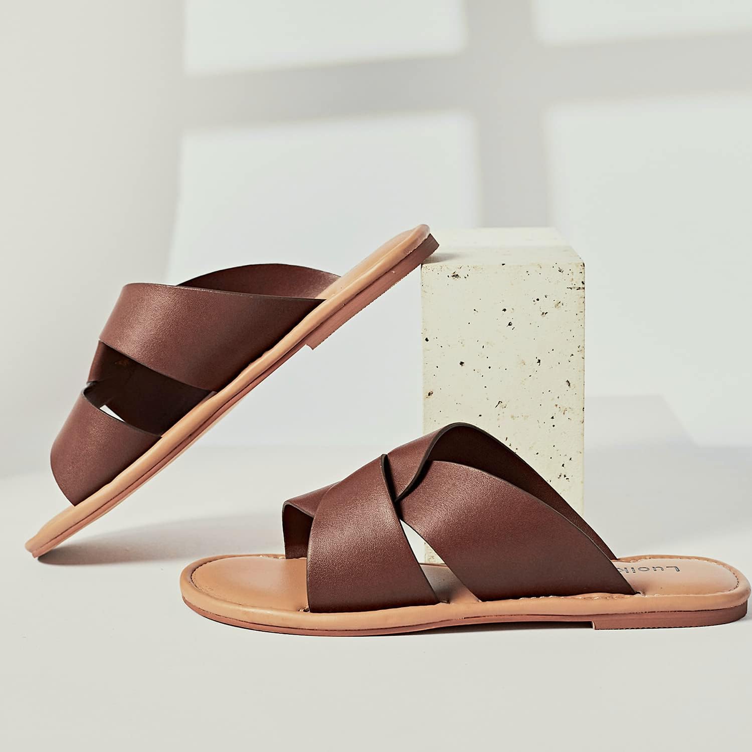 Luoika Women's Wide Width Flat Slides Sandals, Strapy Slide Sandal Slip on Dressy Summer Shoes for Women. - Image 8