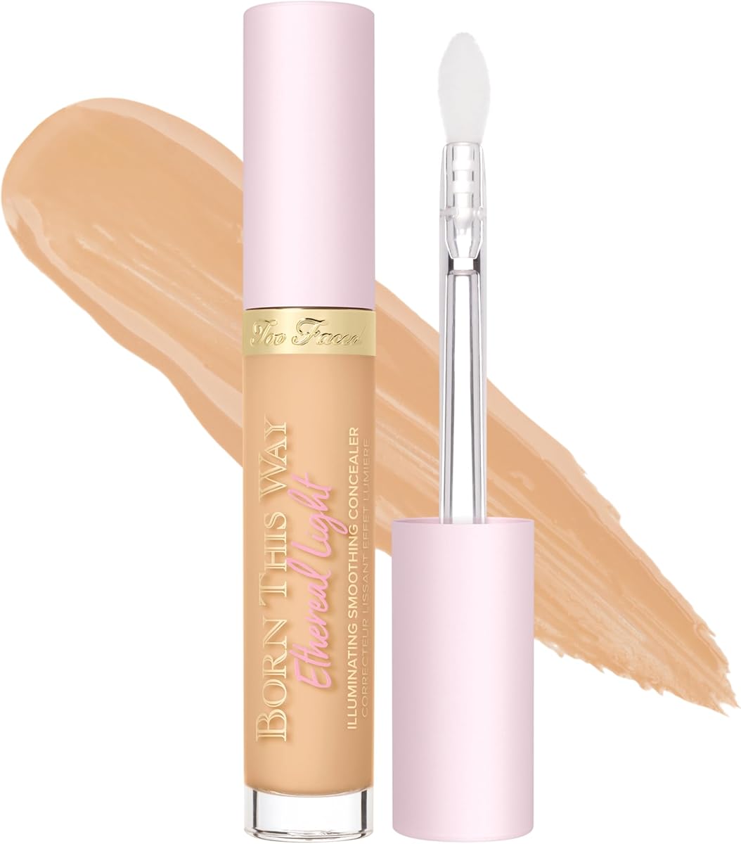 Too Faced Born This Way Corrector suavizante iluminador de luz etérea | Con ácido hialurónico, oculta + ilumina las ojeras, no se arruga y es resistente al agua, 0,16 onzas líquidas
