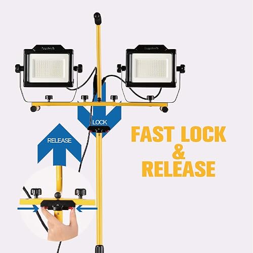 Miniatura 2 de DAYATECH Luz de trabajo LED de doble cabeza de 180 W 20000 lúmenes con soporte de trípode telescópico de metal, cable de alimentación de 10 pies