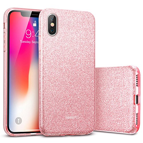 ESR Makeup Glitter Case for iPhone Xs/iPhone X, Glitter Sparkle Bling Cover [Three Layer] for iPhone 5.8 inch (2017 & 2018 Release)(Rose Gold)