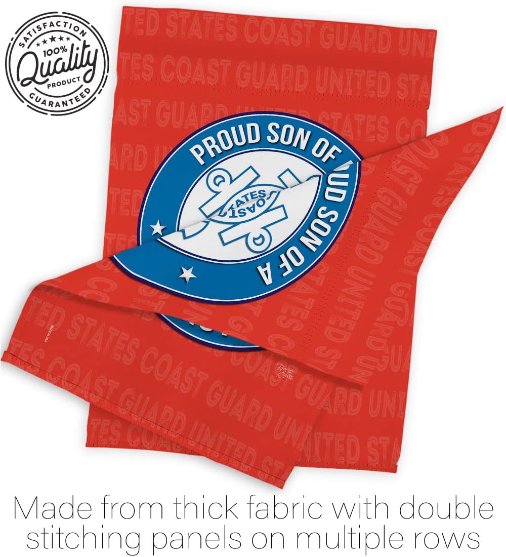 Breeze Decor Proud Son Coastie Garden Flag Set with Stand Armed Forces Coast Guard USCG Semper Paratus United State American Military Veteran Retire Official House Yard Gift Double-Sided, Made in USA