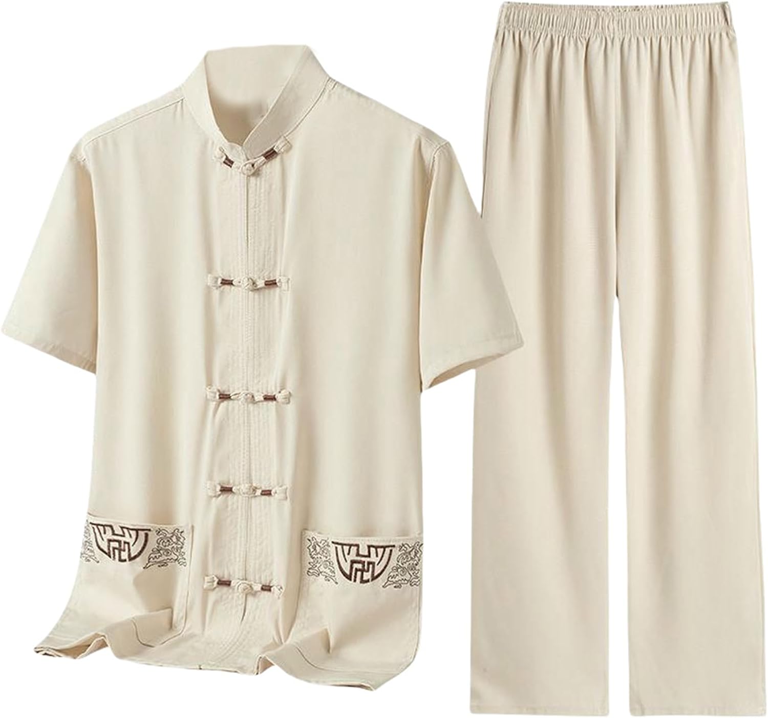 Men's Summer Tang Suit Casual Short Sleeve Loose Hanfu Chinese Style Set