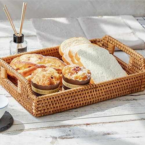 Hand-Woven Rattan Serving Tray with Handles - Ideal for Breakfast, Drinks, and Snacks on Dining or Coffee Table (43 cm, Rectangular) - Image 4