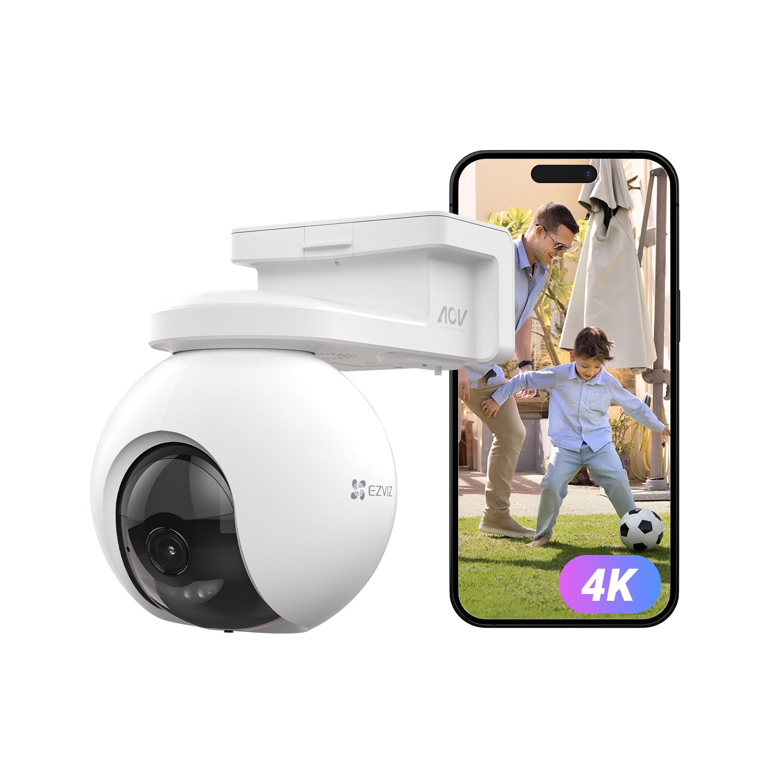 EZVIZ 4K Cámara de Vigilancia Exterior WiFi,AOV 2.0 360° PTZ Cámara Inalámbrica con Bateria 10400mAh,Audio Bidireccional,Detección de Forma Humana/Vehículo,Exposición de Imagen Equilibrada, CB8 Pro