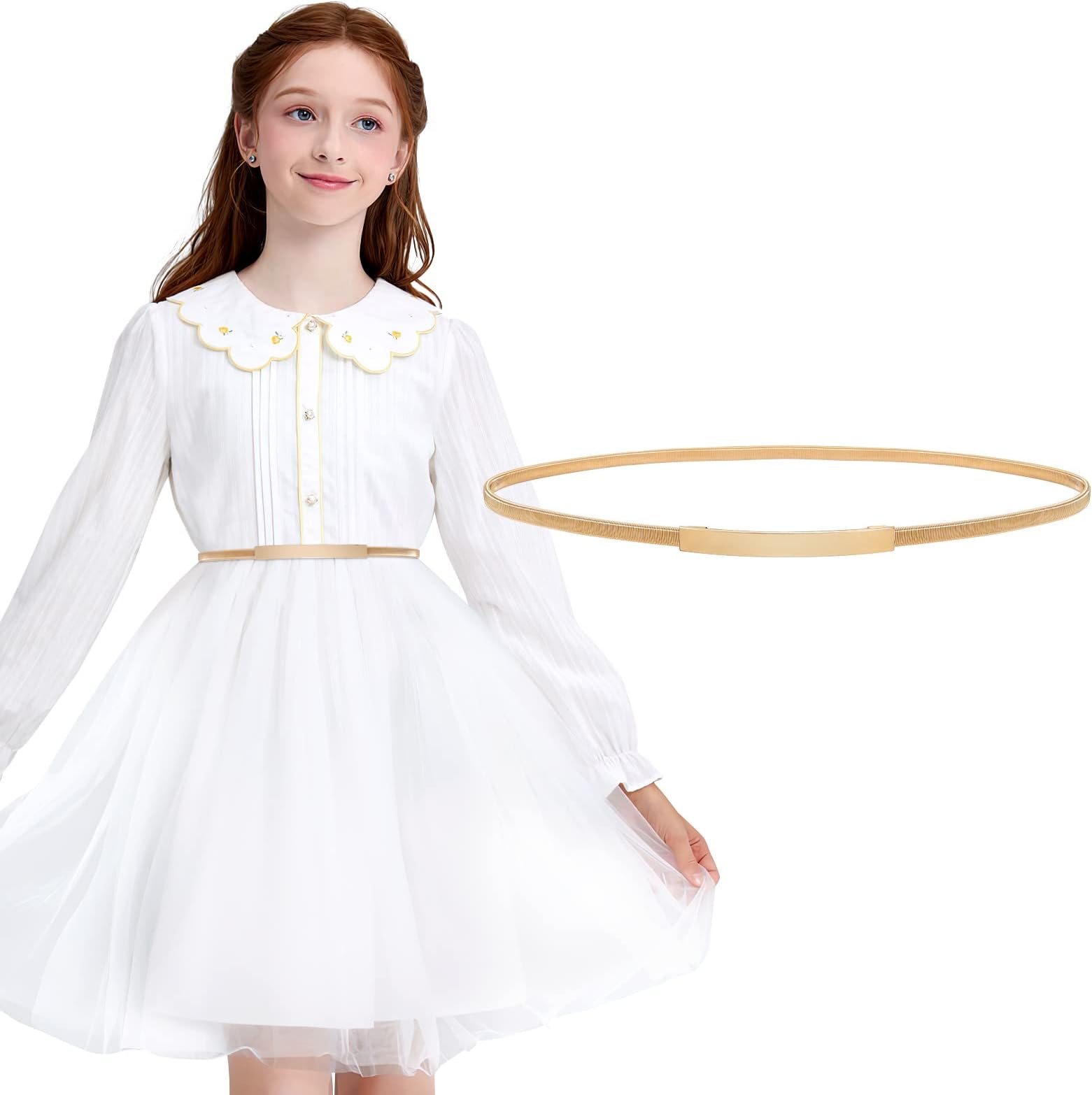 JASGOOD Kids Skinny Gold Metal Waist Belt for Girls Elastic Metal Chain Waist Belt