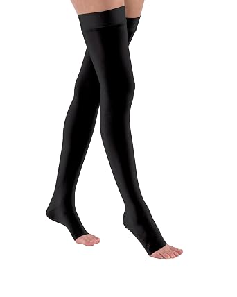 JOBST Relief Thigh High Graduated Compression Stockings 20-30mmHg - Comfortable Unisex Design with Silicone Dot Band - Open Toe, Black, X-Large