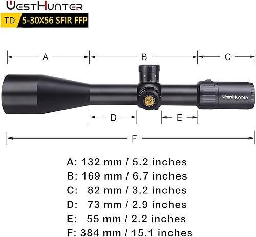Miniatura 3 de WestHunter Optics TD 5-30x56 SFIR FFP Precision 110 MIL Riflescope para disparos de competición, torreta de parada cero iluminada, primer plano