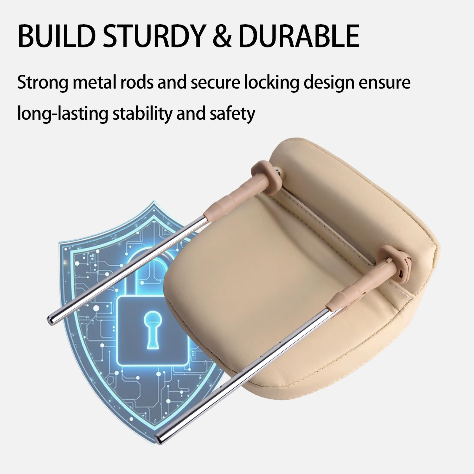 Appui-tête de voiture caché avec tiges en cuir beige ergonomique, compact et réglable, coussin de rechange pour siège de véhicule récréatif, van, SUV, camion, camping-car, confort intérieur