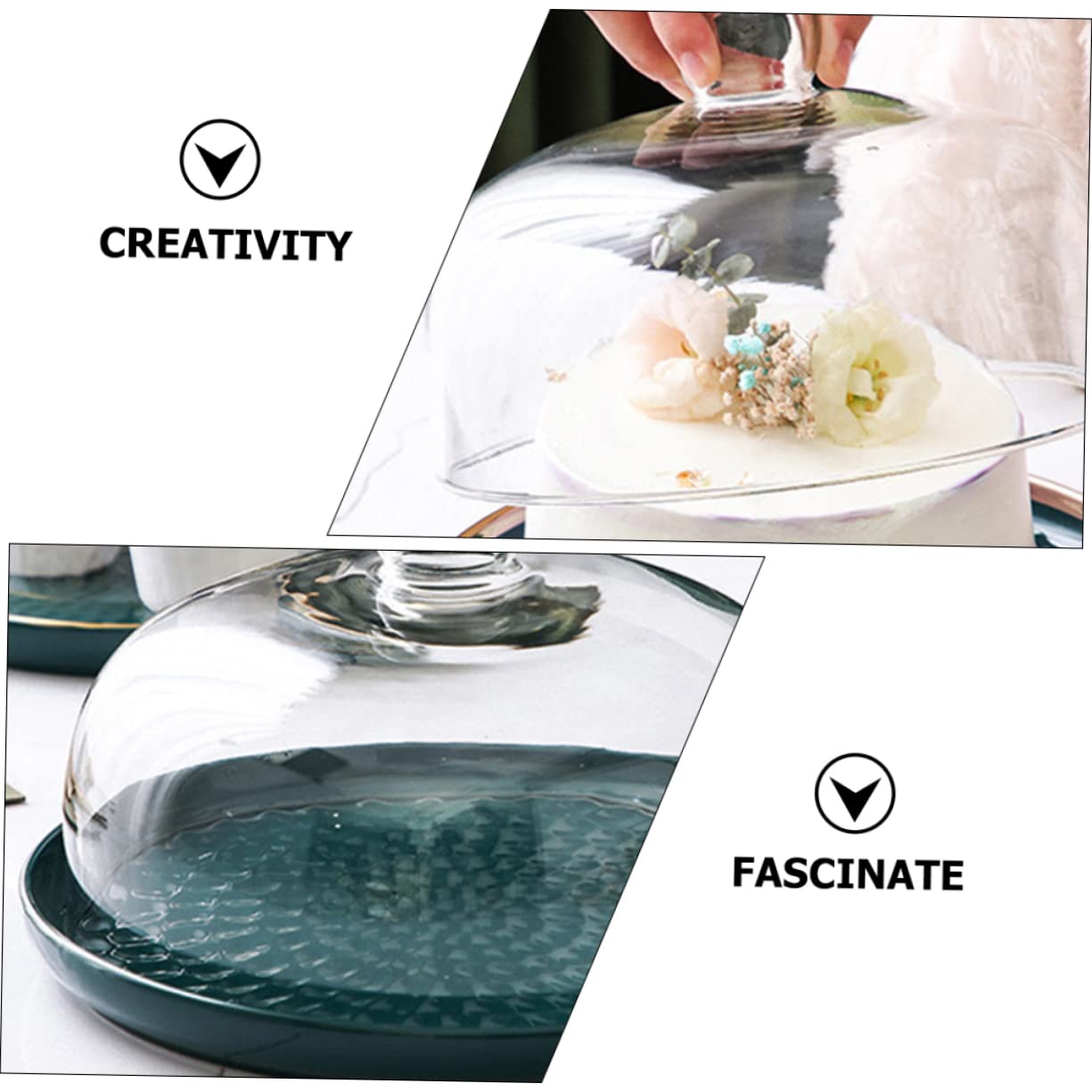 Kuchenserviertablett aus Keramik mit Deckel, Grün, Elegant | Glasglocke, Dekorative Präsentationsplatte für Dessert und Gebäck, Leicht zu Tragen, Formstabil