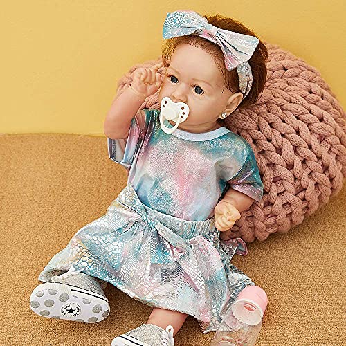 FBITE Wiedergeborene Puppe Vollsilikonkörper 22 Zoll/58 cm Niedliche Wiedergeburtspuppe Simulationspuppe Lebensechte realistische badefähige wiedergeborene Babypuppen – Bild 5