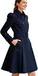 ForeMode Coat de laine à double poitrine avec ceinture de sangle Printemps Mid-Long manches longues Robes d'extérieur