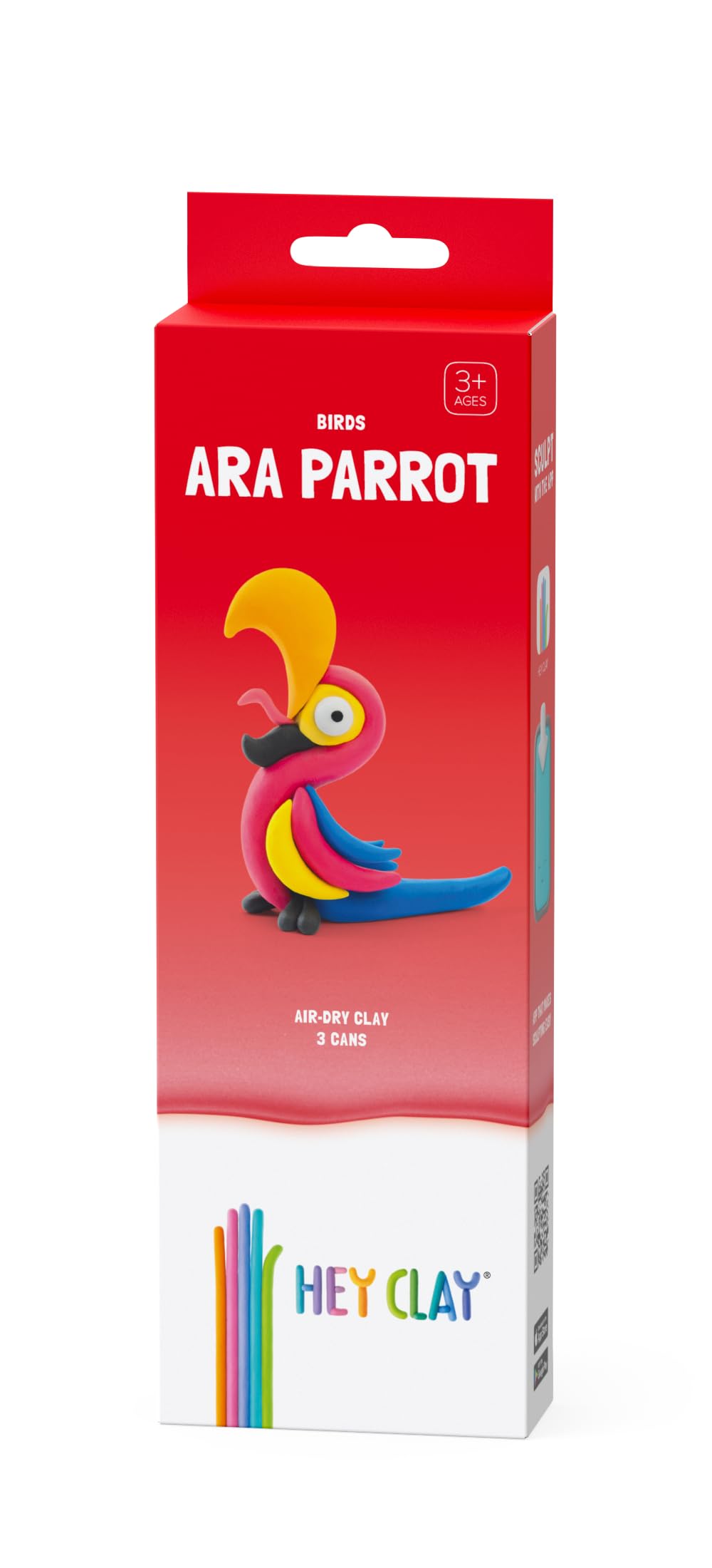 Hey Clay - DIY Ara Parrot Plastic Creative Modelling Air-Dry Clay For Kids 3 Cans