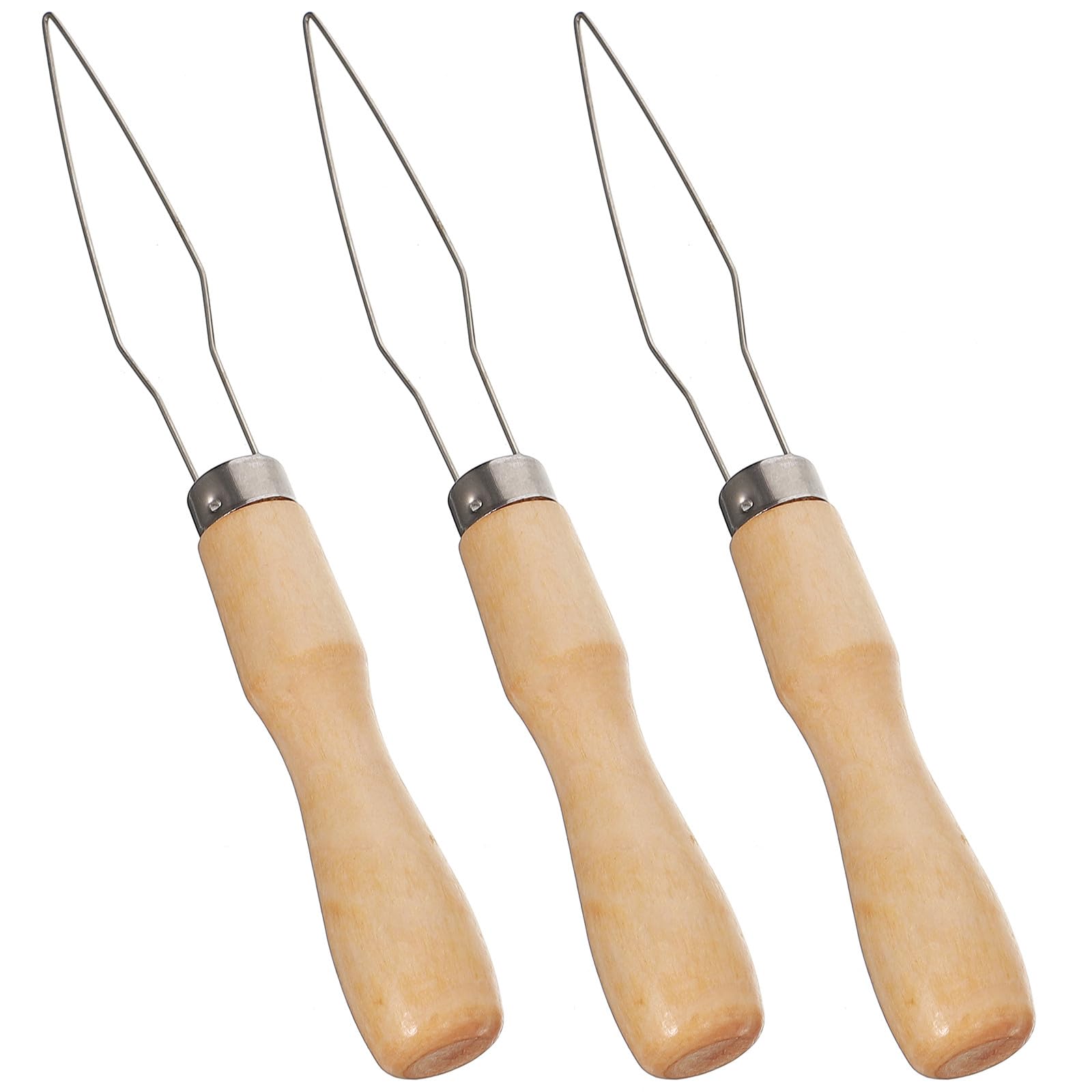 Baluue Crochet à Bouton en Acier Inoxydable Lot de 3 Pièces Aide à L'accrochage des Boutons Poignée en Bois Résistant à L'usure Couture Quotidien